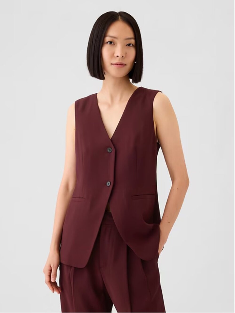 GAP Longline Twill Vest XXL Burgundy Dark Noir Red